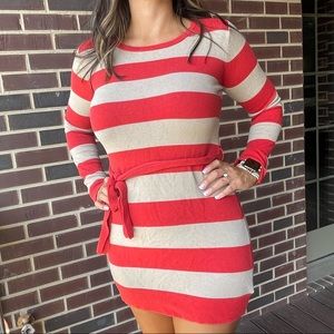 Orange & Cream Striped Sweater Dress